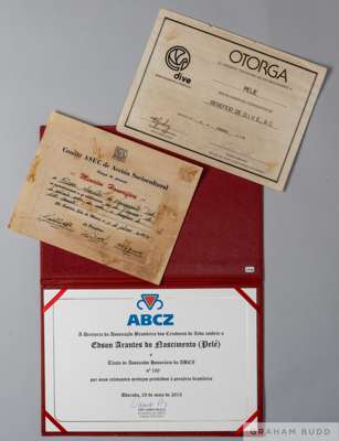 A group of three certificates presented to Pelé including a 2013 Honorary Associate certificate
 from the Brazilian Association of Zebu Breeders; a 19