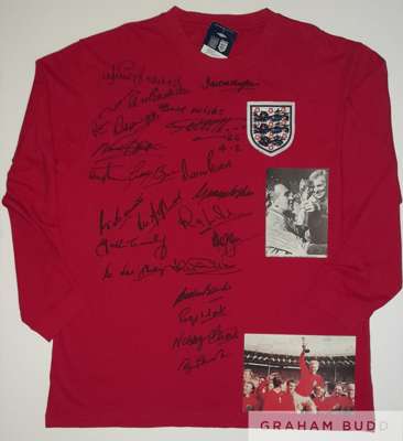 England 1966 World Cup Winners home shirt signed by 21 of the 22 man squad