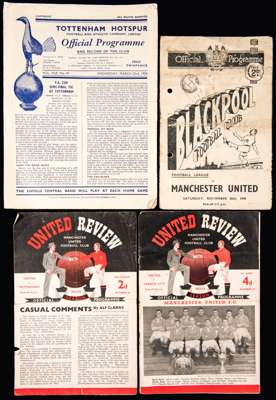 12 Manchester United programmes 1950s, including the rare 4-pager v Tottenham Hotspur & Duncan Edwards's first-team debut v Cardiff City in 1952-53, t
