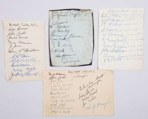 Three various pages of Belfast Celtic autographs, 1938-1939