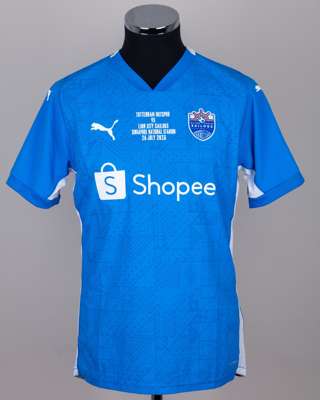 Lionel Tan blue and white No.5 Lion City Sailors v. Tottenham Hotspur shirt 2023