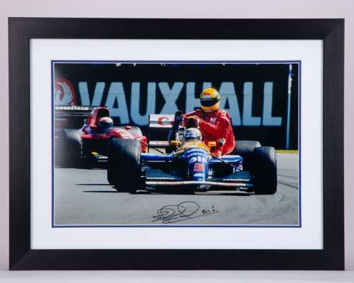 Nigel Mansell Signed “Taxi For Senna” Framed Print