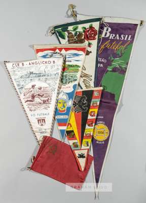 Match pennants collected by Duncan Edwards of Manchester United and England,
 comprising an example inscribed for the England B international v Czecho