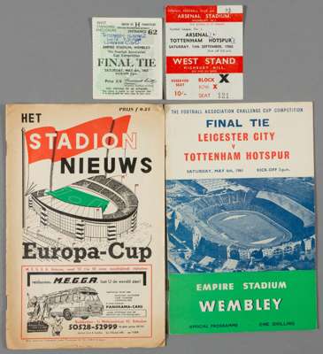 A collection of 43 Tottenham Hotspur programmes from the 1960-61 double-winning season,
 21 League homes plus 3 F.A. Cup homes, 15 League aways plus F