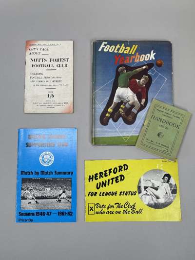 Large box with various Soccer publications, Yearbooks, Club editions, Handbooks, etc., 
 include Football Yearbook 1948-49 1949-50 both with d/j's, En