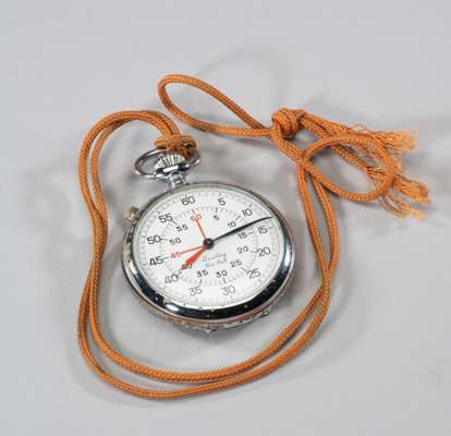 A rare white-metal Breitling Foot Ball Chronograph presented to 1954 World Cup Final referee William Ling, 
 the case inscribed W. LING, ENGLAND, WORL