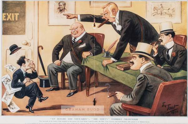 Limited edition print of Frankie Dettori's magnificent seven at Ascot,
 artwork after Barry Linklater; sold together with seven printed cartoons by Th