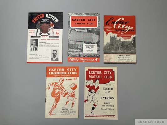 Thirteen various Exeter City home match programmes from 1948-49 to 1961
 including Southend United, 25th August 1948, Swindon Town, 18th September 194