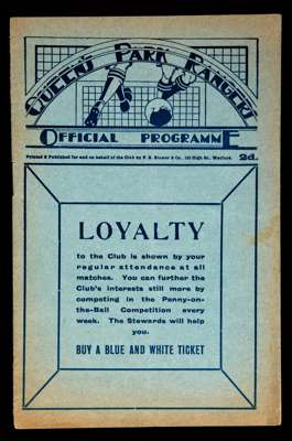 Queen's Park Rangers reserves v Swansea Town reserves programme 27th April 1929, very light vertical fold with slight staple rust but no writing, othe