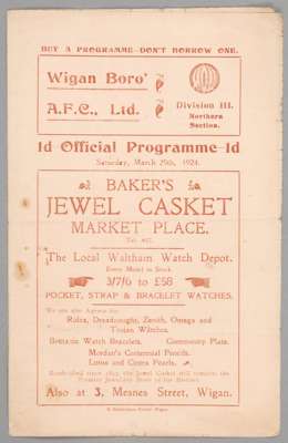 Wigan Borough v Bradford Park Avenue 29th March 1924,  

 F.L. Division Three North fixture
