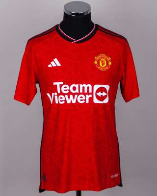 Jonny Evans red No.35 Manchester United match worn short-sleeved shirt, 2023-24