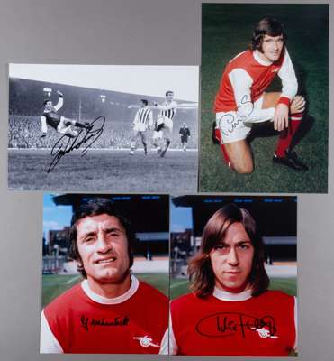 Collection of Arsenal 1970-71 Double winning squad signed photographs,
 comprising Frank McLintock (capt.), Charlie George, George Graham, John Radfor