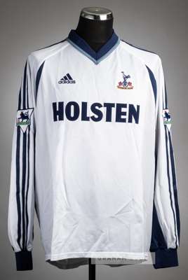 Christian Ziege white Tottenham Hotspur no.23 home jersey, season 2001-02,
 Adidas, long-sleeved with THE FA PREMIER LEAGUE sleeve badges, club crest 