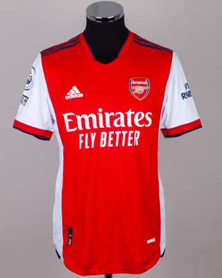 Alexandre Lacazette red No.9 Arsenal match issued autographed short-sleeved shirt, 2021-22