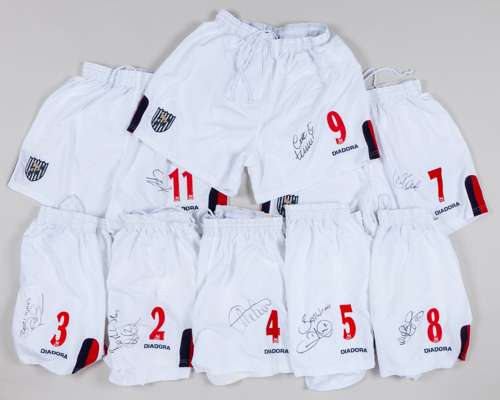 Eleven West Bromwich Albion autographed shorts issued for 2004-05, numbering 1-11