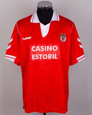 Paulo Sousa red and white No.6 Benfica v. Manchester United, Eusebio Testimonial shirt, 1992