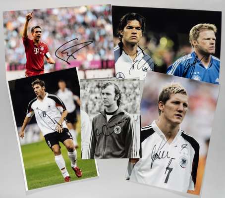 Five Greats of German football signed photographs, 
 comprising Franz Beckenbauer, Michael Ballack, Oliver Kahn, Bastian Schweinsteiger, Torsten Fring