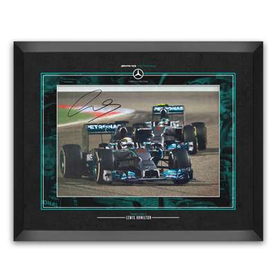 Formula 1 Lewis Hamilton seven times World Champion signed & framed photograph Mercedes AMG Petronas car No 44,
 photograph set into mountboard with i