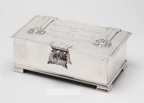 Arts and Crafts silver cigarette box awarded to Stan Mellor on the occasion of riding the winner of the 1960 Topham Trophy Steeplechase aboard Arthur 