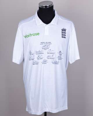 England v. Sri Lanka Investec Test Series 2014 autographed cricket white short-sleeved shirt