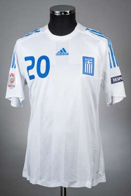 Ioannis Amanatidis white Greece v. Sweden No.20 Euro 2008 short-sleeved jersey, 
 with crew-neck collar and embroidered cloth badge, the reverse lette