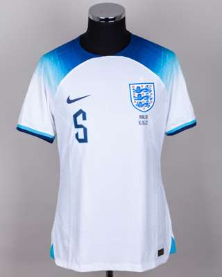 Marc Guehi white and blue No.5 England v. Malta short-sleeved shirt, 2023