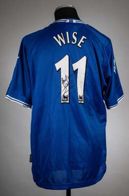 Dennis Wise signed blue Chelsea No.11 home jersey, season 2000-01,
 Umbro, short-sleeved with THE FA PREMIER LEAGUE sleeve badges, club crest and spon