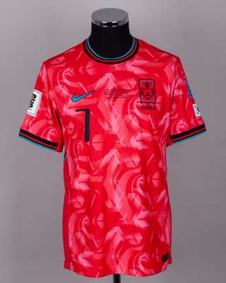 Son Heung-min red and pink No.7 South Korea v. China short-sleeved shirt, 2024