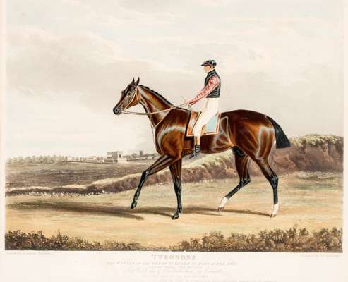 After John Frederick Herring Snr. (1795-1865) THEODORE, THE WINNER OF THE GREAT St. LEGER AT DONCASTER 1822 colour aquatint engraved by Thomas Sutherl