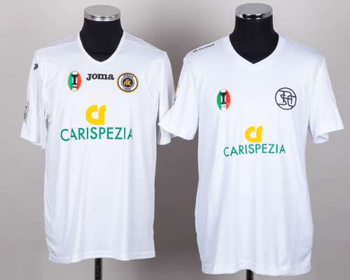 Andrea Bovo white No.8 Spezia Calcio v. Milan short-sleeved shirt, 2014
