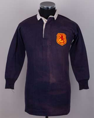 Blue Scotland v. Wales match worn long-sleeved shirt, 1928-29