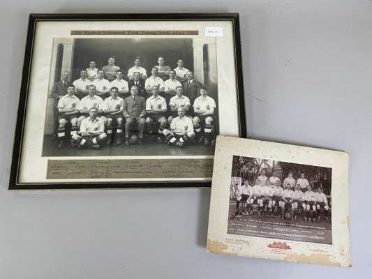 Large matted photograph of 1939 Football Association touring team to South Africa, 
 full squad and officials with legend; sold with smaller matted ph
