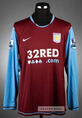Patrik Berger claret and blue Aston Villa no.23 home jersey, season 2007-08,
 Nike, long-sleeved with BARCLAYS PREMIER LEAGUE sleeve badges, club cres