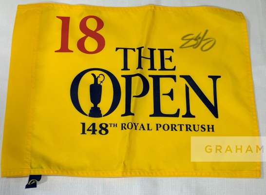 Shane Lowry signed 2019 “The Open” Royal Portrush (winner) yellow pin flag and 2019 “The Open” Royal Portrush Cap,
 Lowry was Champion at this event, 