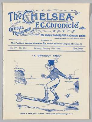 Chelsea v Blackburn Rovers programme 27th February 1909,
 ex-bound volume.