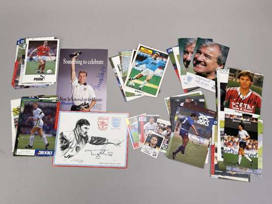 Collection of autographs English/UK players, circa 1980s, 
 on colour Walker print cards, include Venables, Dixon, Sheringham, Pallister, Gascoigne, S