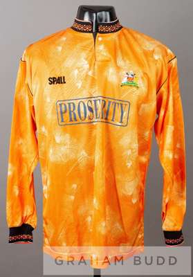 Steve Butler amber Maidstone United no.10 jersey, season 1990-91,
 by Spall, long-sleeved with THE FOOTBALL LEAGUE sleeve badges, embroidered club cre