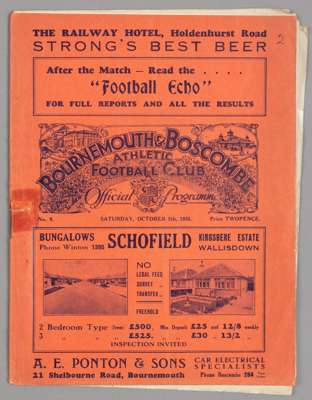 Bournemouth & Boscombe Athletic v Gillingham programme 5th October 1935  

F.L. Division Three South fixture