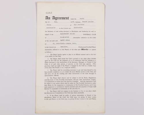 Harry Gregg a Manchester United players contract, 1959