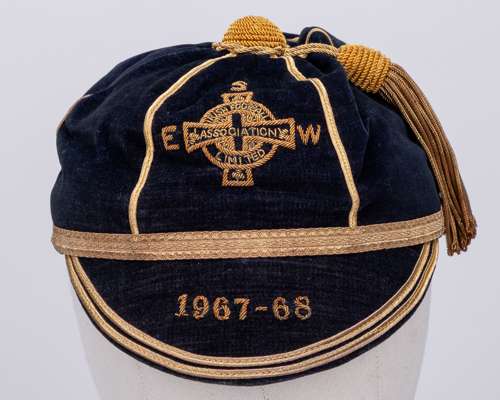 Pat Jennings blue Northern Ireland v. Scotland, England and Wales International cap, 1967-68