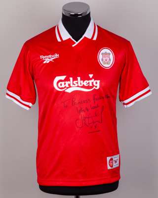 Jamie Redknapp autographed red Liverpool replica short-sleeved shirt, 1996-98