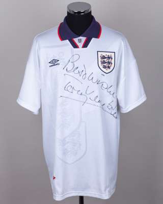 White and blue No.6 England short-sleeved autographed short-sleeved shirt, 1993-94