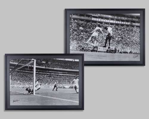 Gordon Banks Save of The Century a pair of large black and white autographed prints