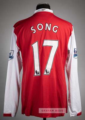 Alex Song red Arsenal no.17 home jersey, circa 2007,
 Nike, long-sleeved with BARCLAYS PREMIER LEAGUE sleeve badges, club crest and sponsor logo, reve