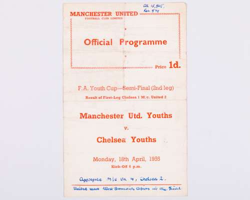Manchester United Youth v Chelsea F.A. Youth Cup Semi Final sheet match programme, 1955