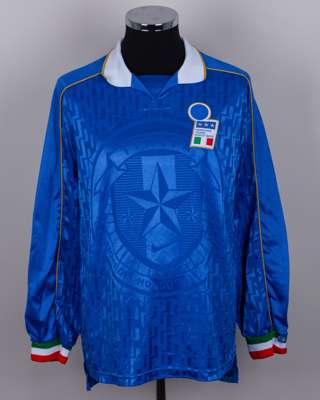 Alessandro Del Piero blue No.9 Italy v. Wales match worn long-sleeved shirt, 1996