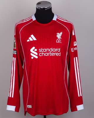 Federico Chiesa red and white No.14 Liverpool long-sleeved shirt, 2025-26