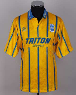 Yellow and blue No.8 Birmingham City short-sleeved shirt, 1993-94