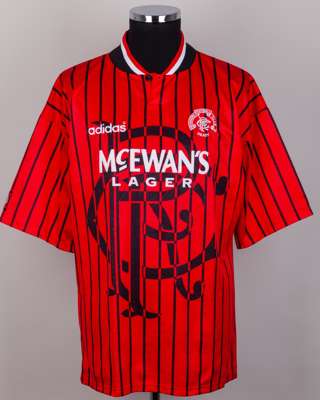 Brian Laudrup red and black No.11 Rangers short-sleeved shirt, 1994-95