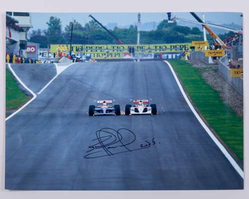 Nigel Mansell Signed “Ayrton Senna Wheel-to-Wheel” Print